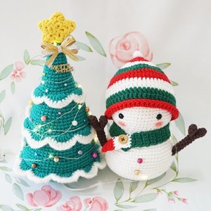 [코바늘 패키지] 고깔 눈사람&amp; 크리스마스트리 ( 크리스마스 손뜨개 뜨개 인형 만들기, 뜨개질 Kit)